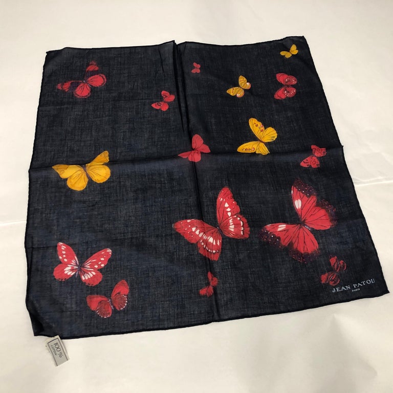A Jean Patou Vintage Cotton Square Butterflies Foulard circa 1980 For Sale  at 1stDibs | mink scarf, butterflies 1980, jean patou foulard
