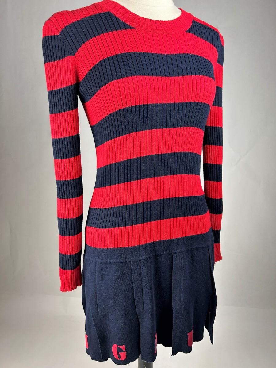 A Jean-Paul Gaultier Mini Dress in Navy and Red Knitwear Circa 2000 For Sale 8