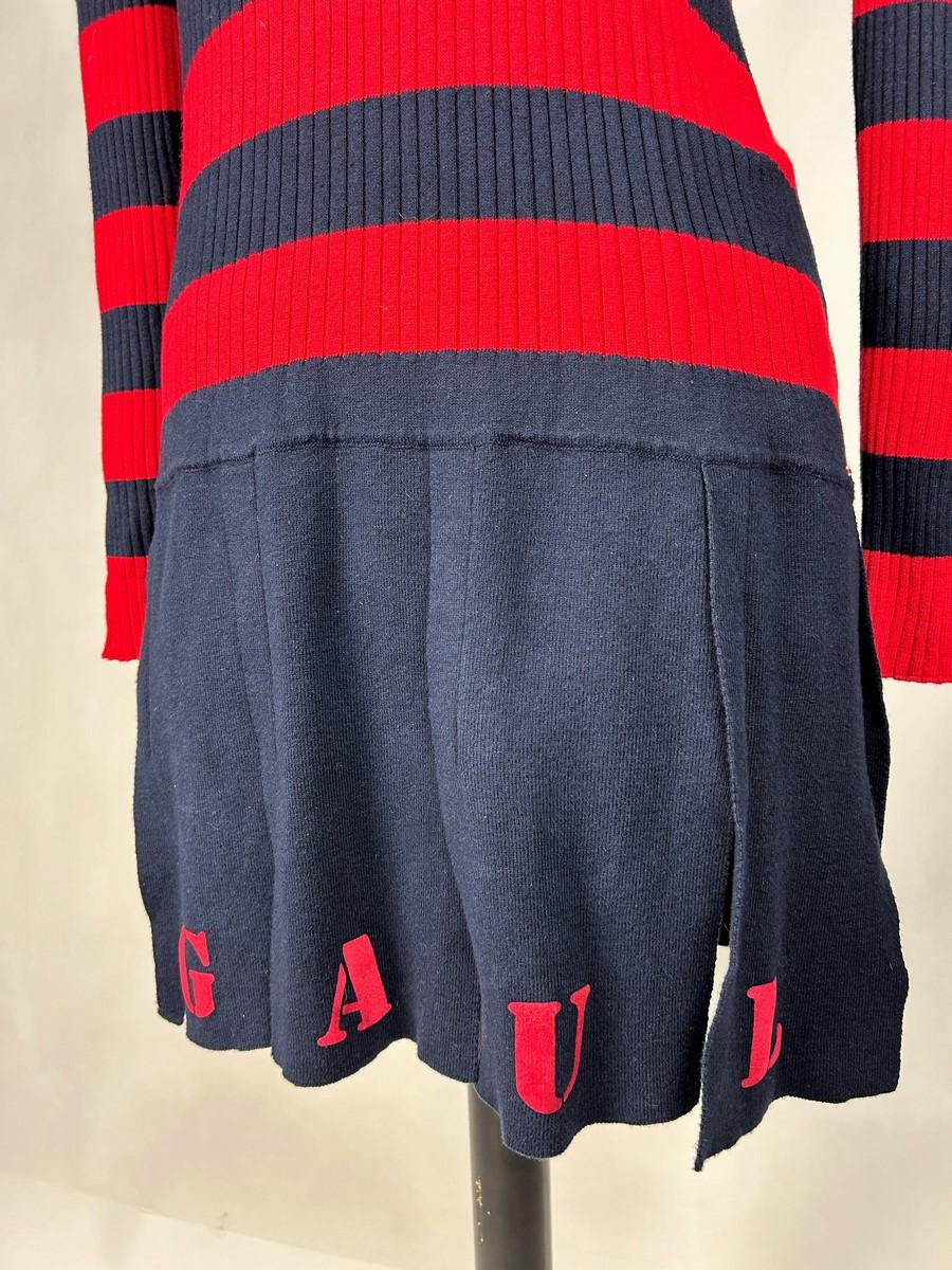 Women's A Jean-Paul Gaultier Mini Dress in Navy and Red Knitwear Circa 2000 For Sale