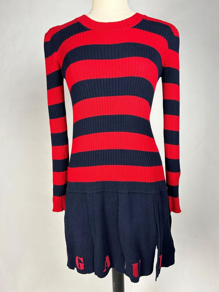 A Jean-Paul Gaultier Mini Dress in Navy and Red Knitwear Circa 2000 For Sale 1