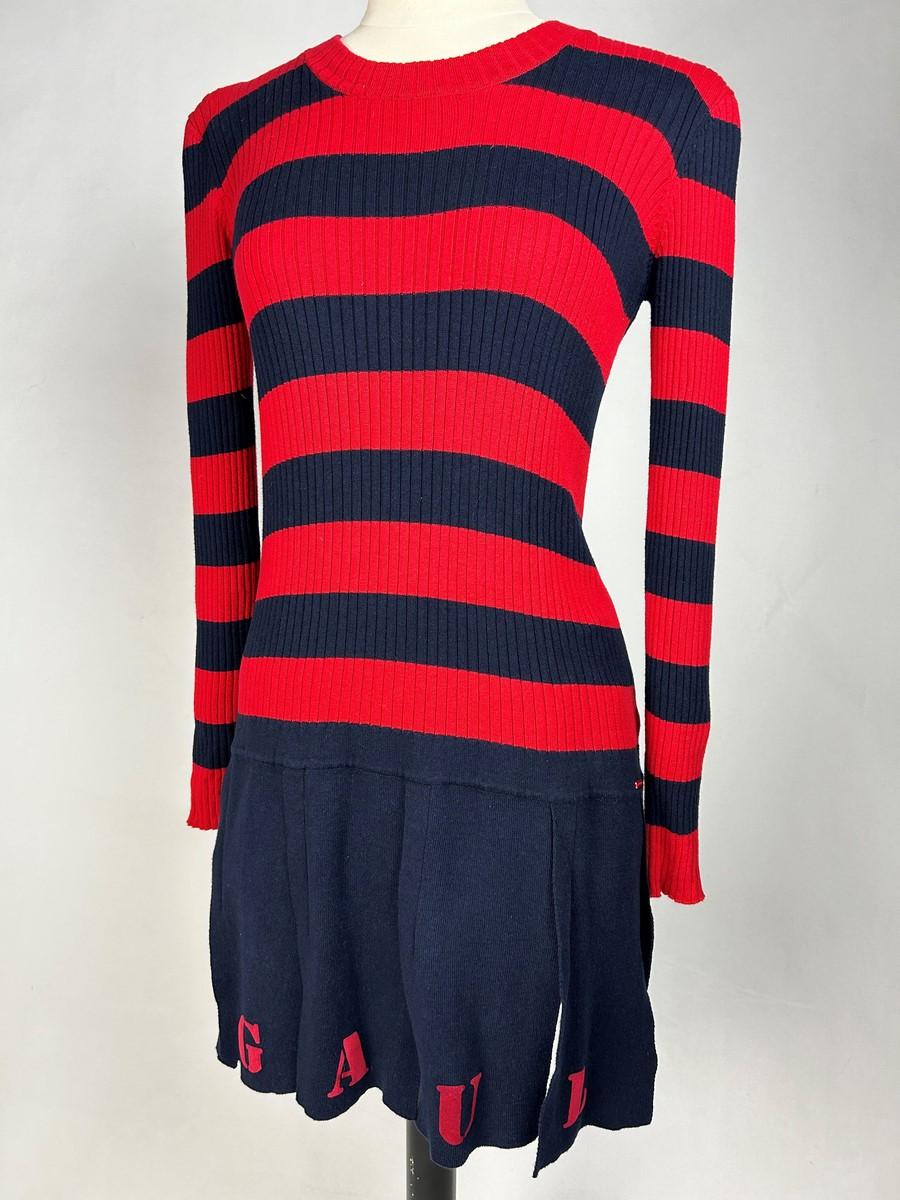 A Jean-Paul Gaultier Mini Dress in Navy and Red Knitwear Circa 2000 For Sale 3