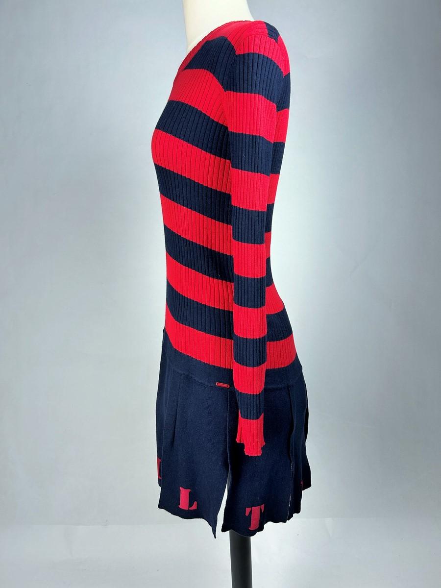 A Jean-Paul Gaultier Mini Dress in Navy and Red Knitwear Circa 2000 For Sale 4