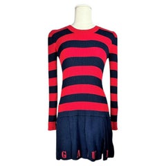 Used A Jean-Paul Gaultier Mini Dress in Navy and Red Knitwear Circa 2000