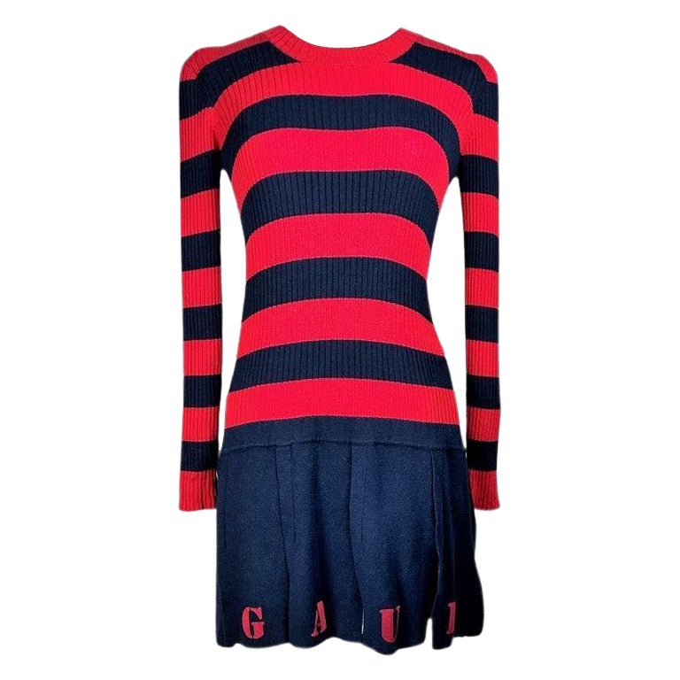 Un miniabito di Jean Paul Gaultier Jeans in maglia blu e rossa, circa 2000 in vendita