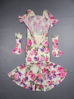 A Jeanne Lanvin Couture Printed Silk Dress with Matched Cuffs, Circa 1985