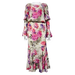 A Jeanne Lanvin Couture Printed Silk Dress with Matched Cuffs, Circa 1985