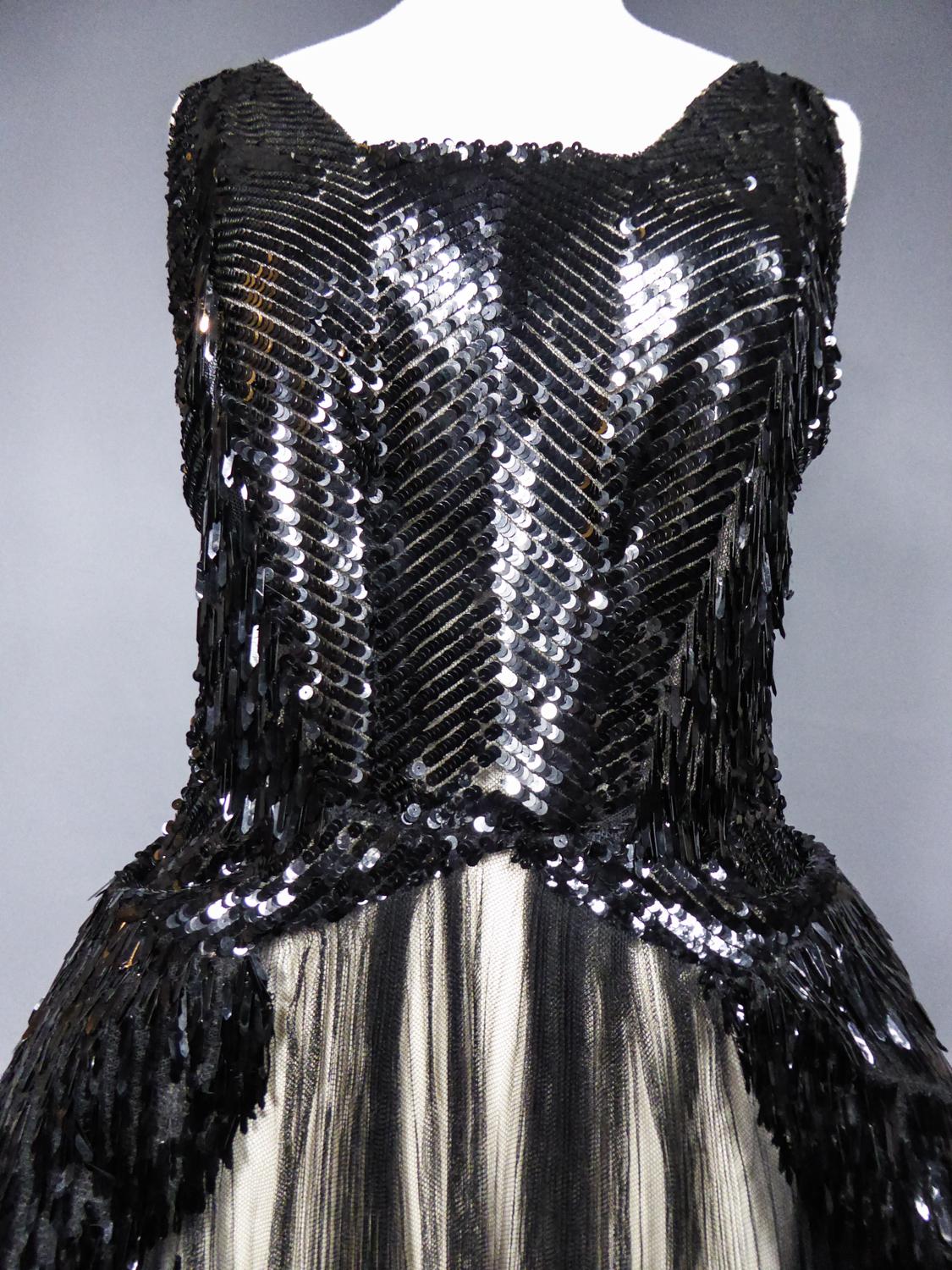 Black A Jeanne Lanvin inspiration Robe de Style Net Embroidered with sequins C. 1930