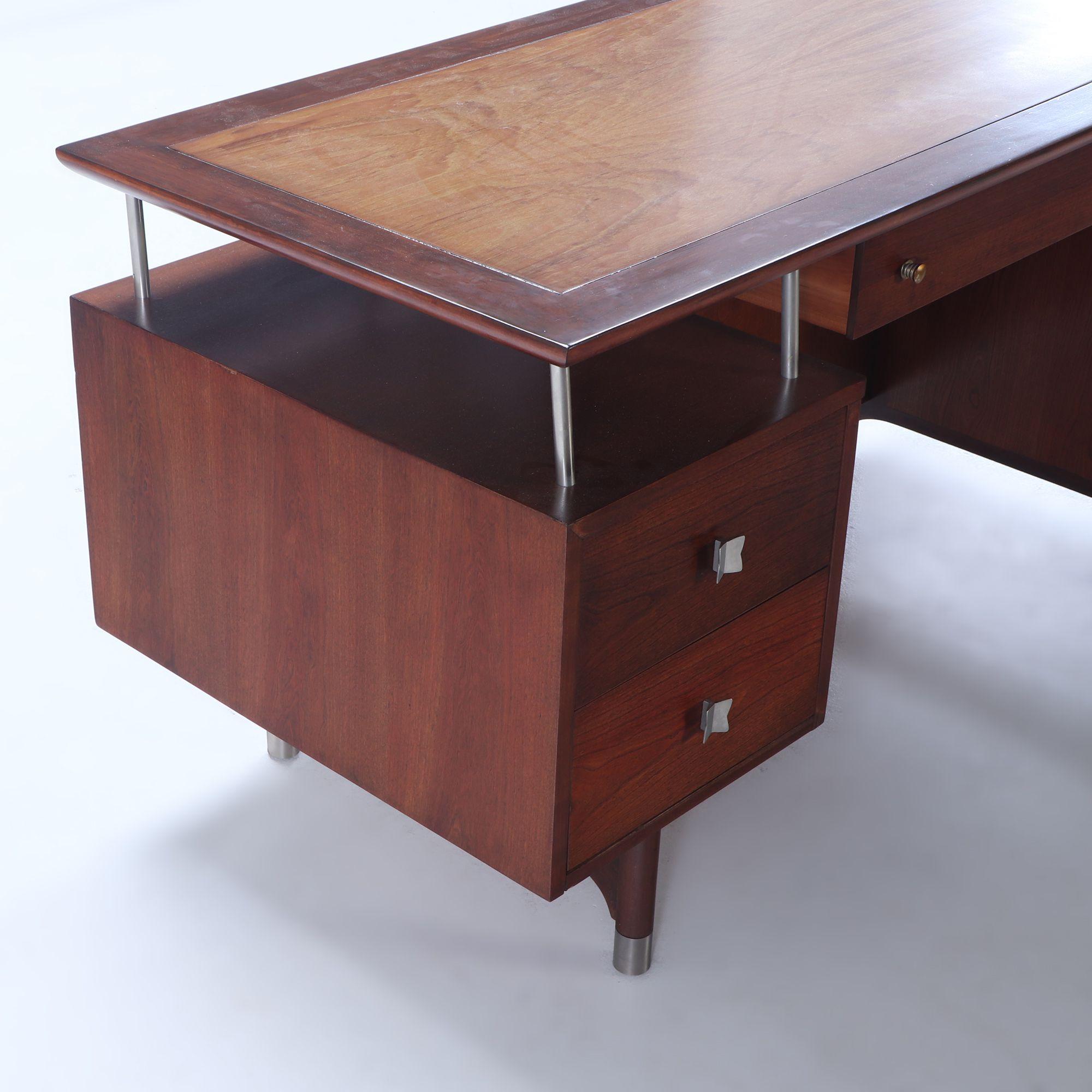 Mid-Century Modern A Jens Risom mid century modern, double pedestal executive desk in cherry wood