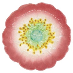 A Jerome Massier Majolica Trompe L' oeil Pink Flower Plate, French, ca. 1880