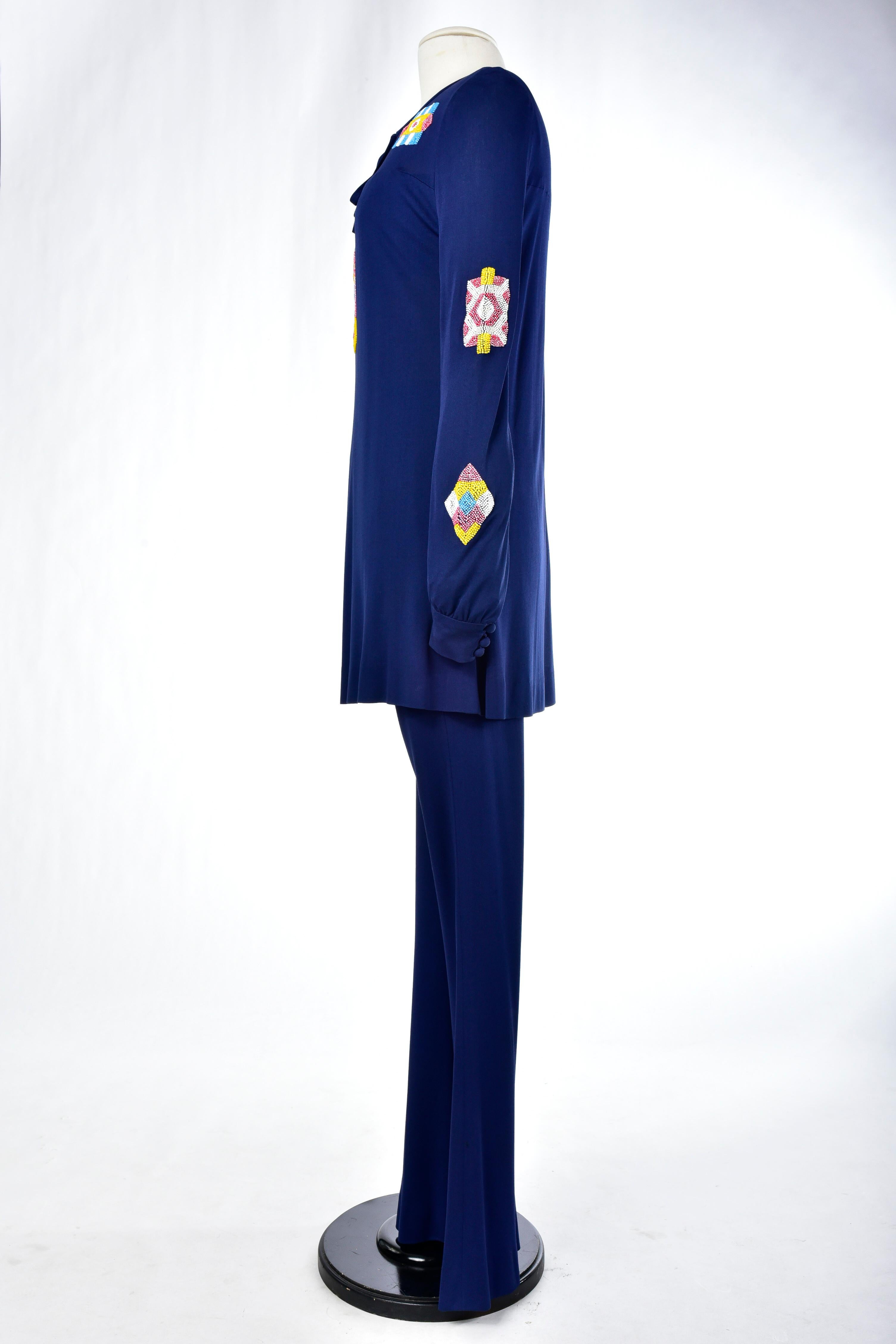 A Jersey Embroidered Evening Pyjamas by Louis Féraud Couture France Circa 1975 9