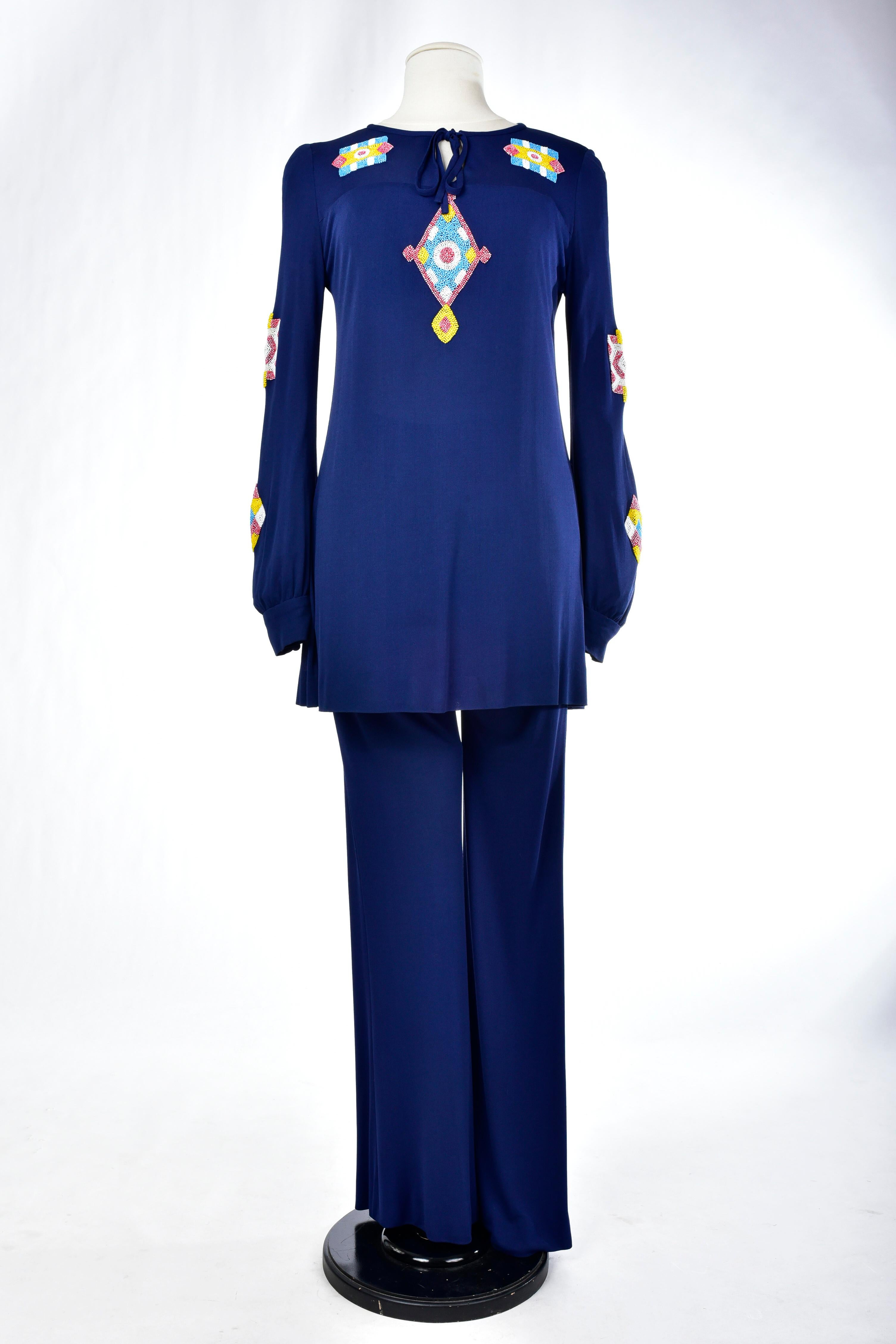 A Jersey Embroidered Evening Pyjamas by Louis Féraud Couture France Circa 1975 2
