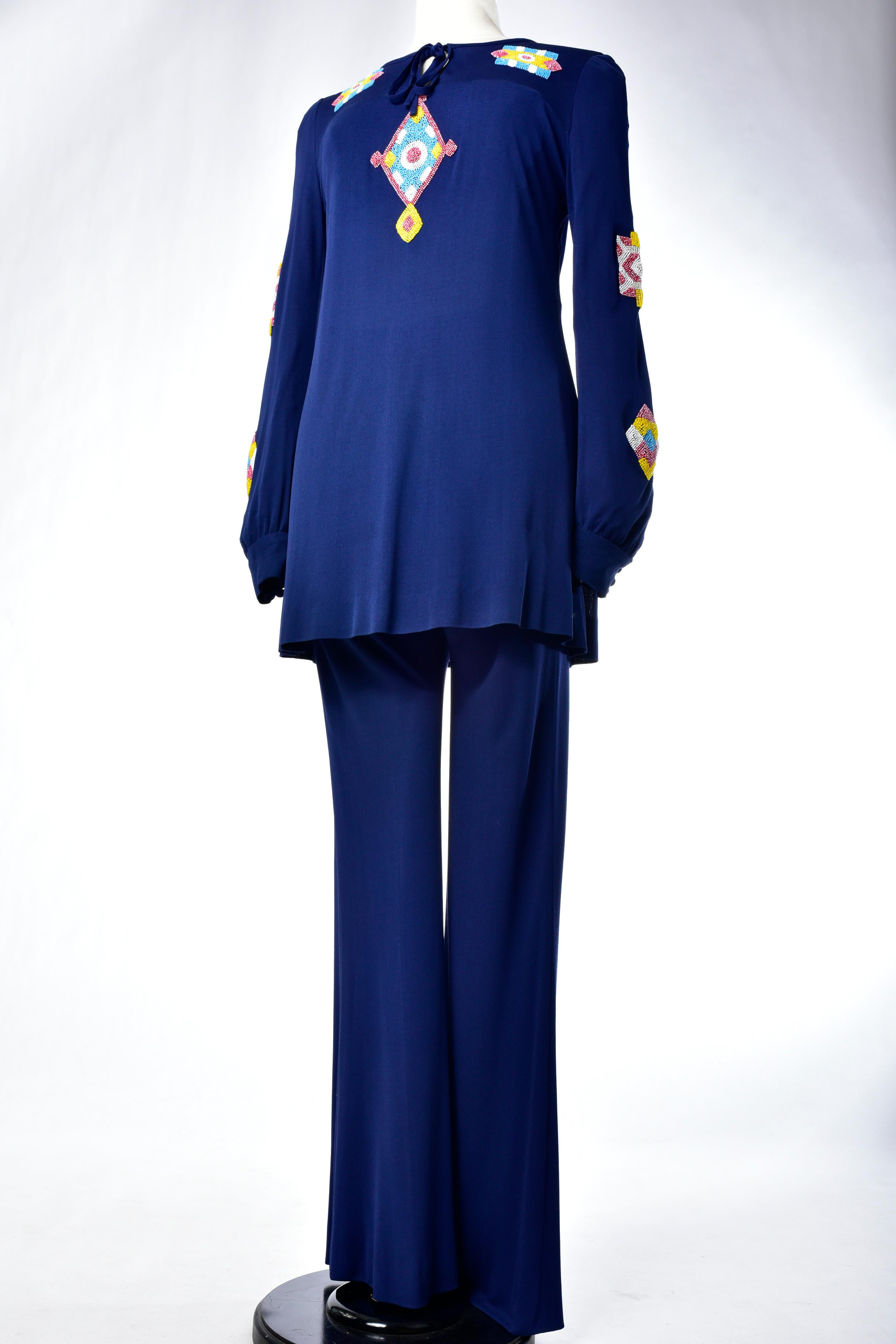 A Jersey Embroidered Evening Pyjamas by Louis Féraud Couture France Circa 1975 3