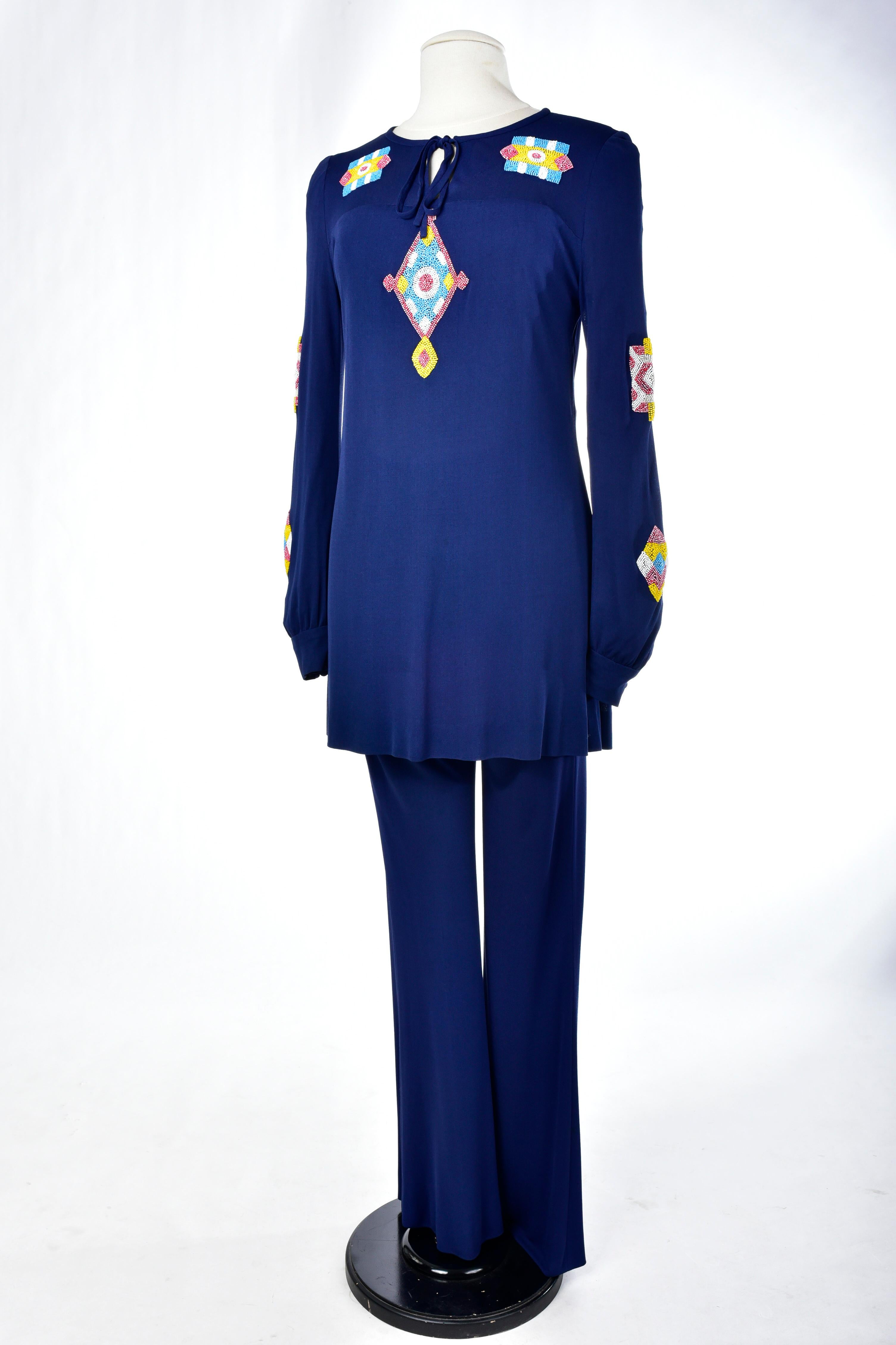 A Jersey Embroidered Evening Pyjamas by Louis Féraud Couture France Circa 1975 4