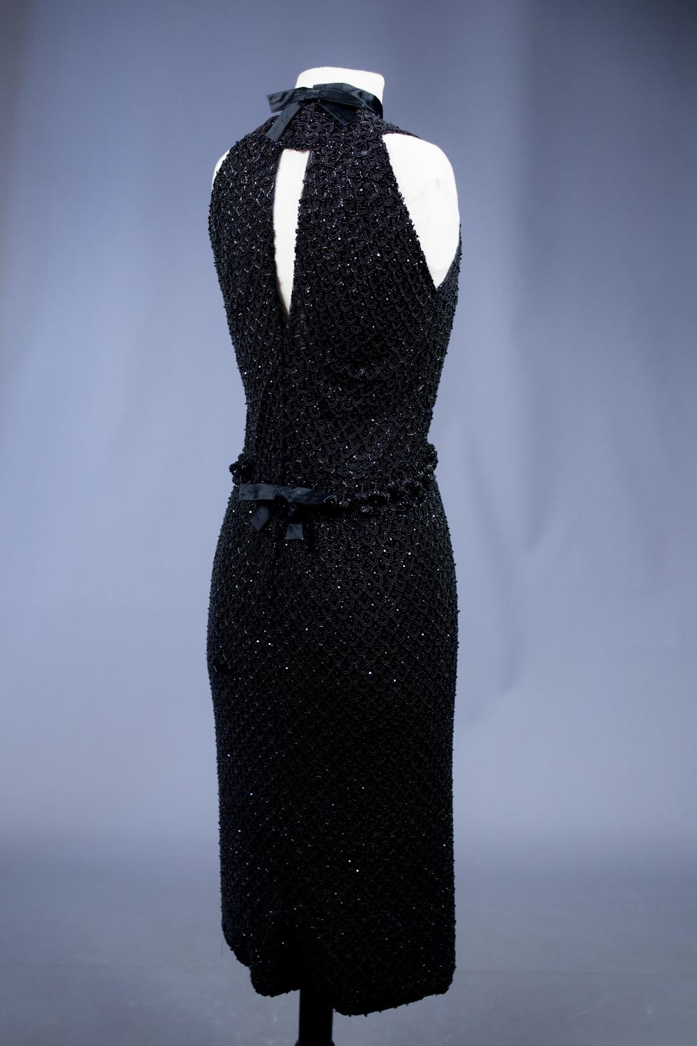 Women's A Jet Pearl Embroidered Cocktail Dress Circa 1960