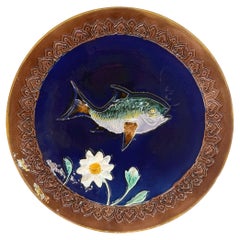 A Joseph Holdcroft Majolica Cobalt Blue-Glazed Fish Plate, English, ca. 1880