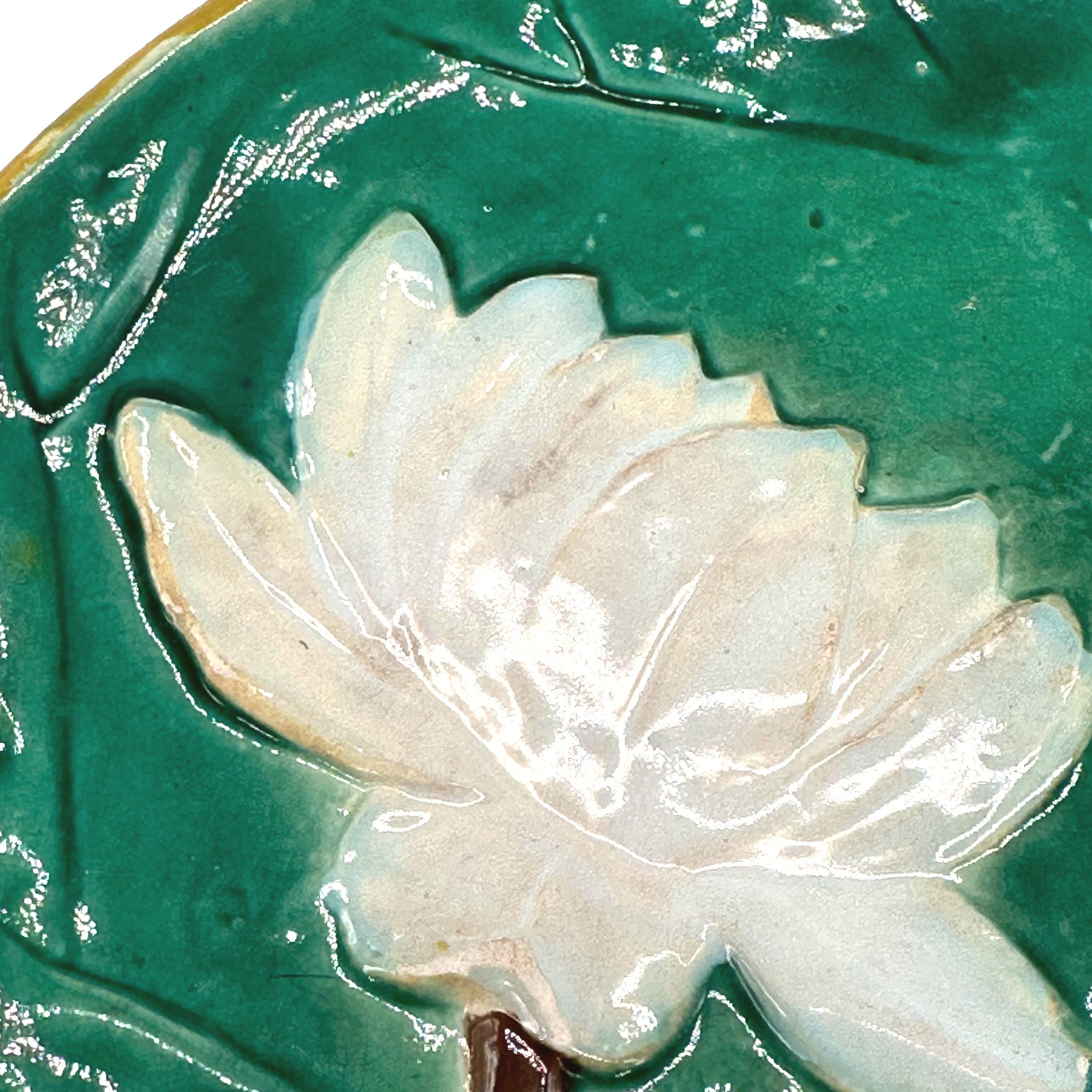 Molded Joesph Holdcroft Majolica Pond Lily Plate, Signed, English, circa 1875 For Sale
