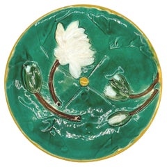 Joesph Holdcroft Majolica Pond Lily Plate, Signed, English, circa 1875