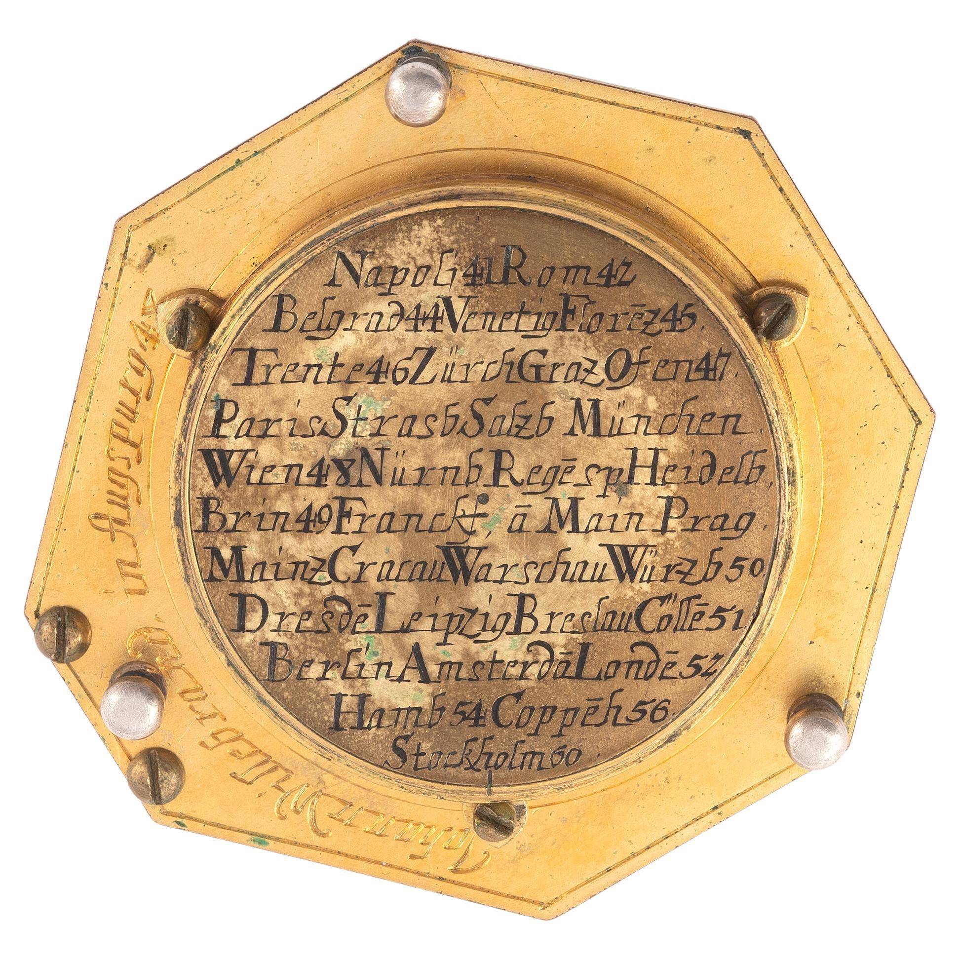 Shipping policy
No additional costs will be added to this order.
Shipping costs will be totally covered by the seller (customs duties included). 

Signed Johann Willebrand in Augsburg 1658-1726, with hinged and pierced plumb-bob support, latitude