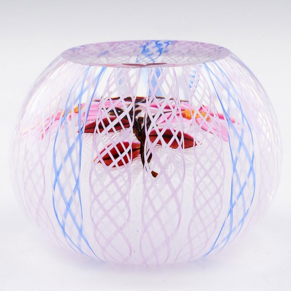 Scottish A John Deacons Lampwork Flowers with Latticino Overlay Paperweight, 2005
