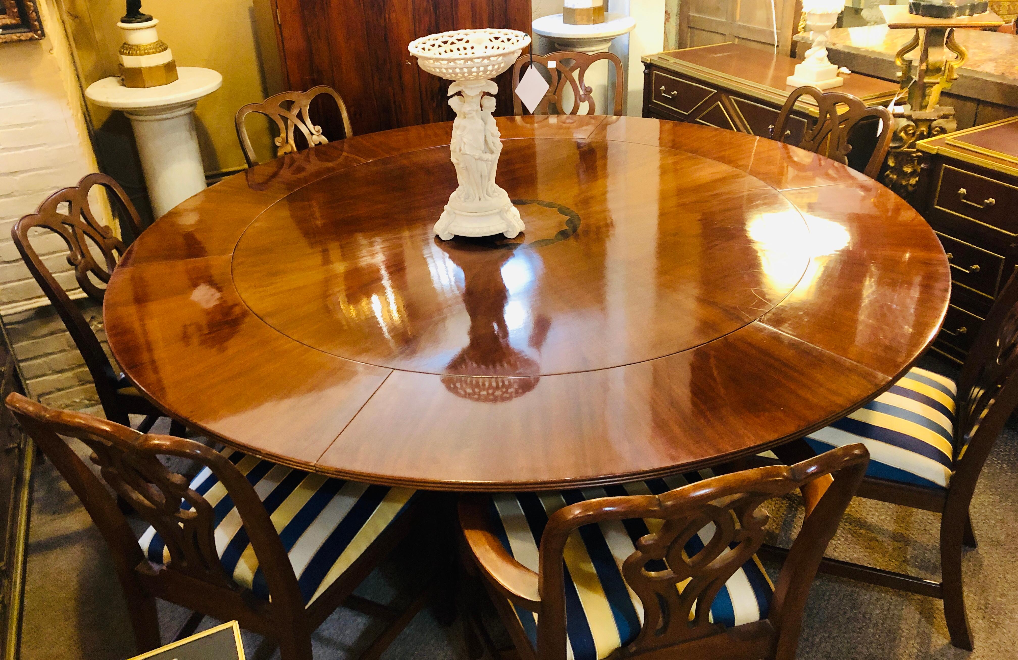 John Stuart Style Circular Inlaid Expandable Dining or Center Table 3