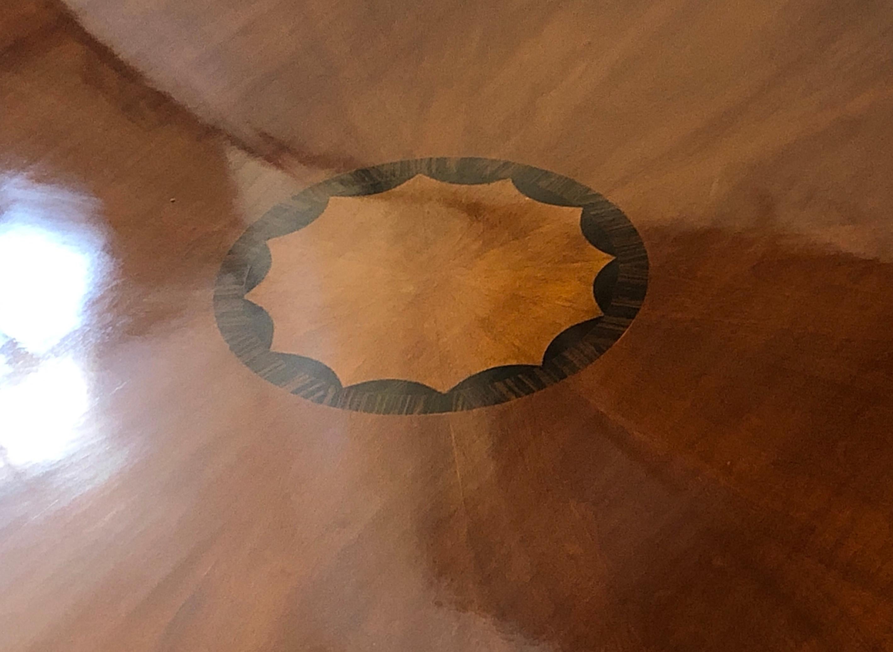 Mid-Century Modern John Stuart Style Circular Inlaid Expandable Dining or Center Table