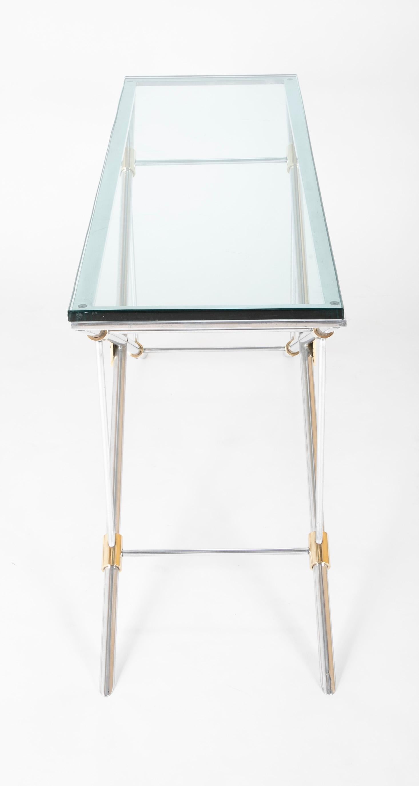 American John Vesey Console Table of Aluminium, Glass and Brass For Sale
