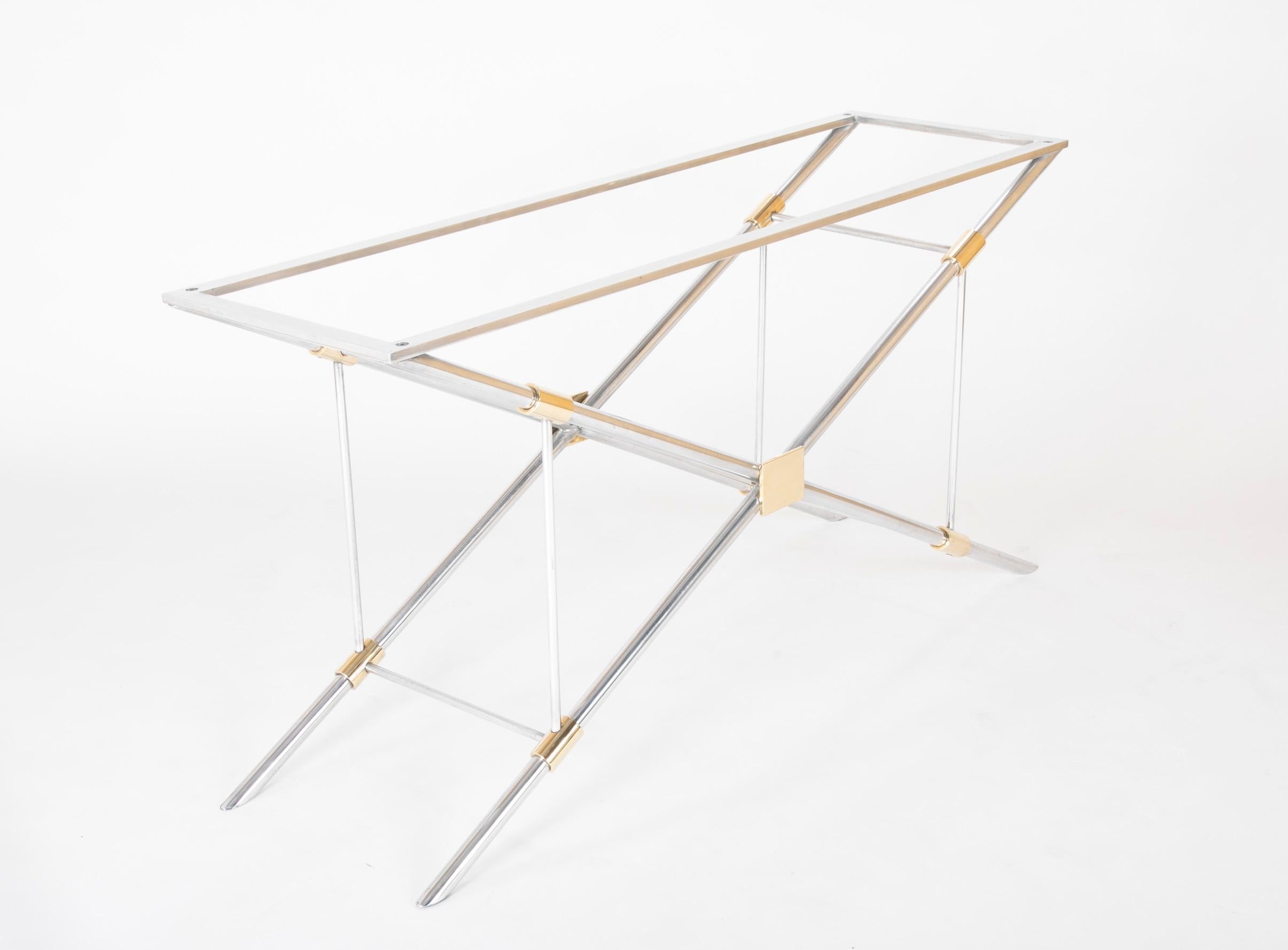 20th Century John Vesey Console Table of Aluminium, Glass and Brass For Sale