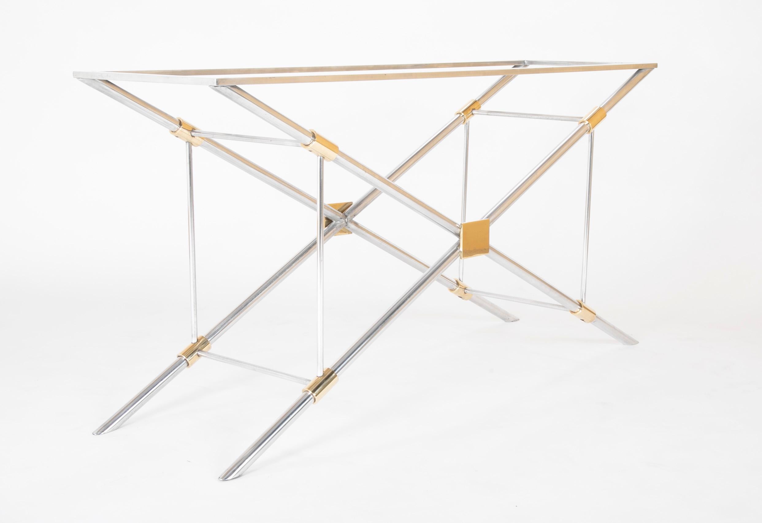 Aluminum John Vesey Console Table of Aluminium, Glass and Brass For Sale