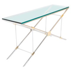 Tavolo Consolle John Vesey in alluminio, vetro e ottone