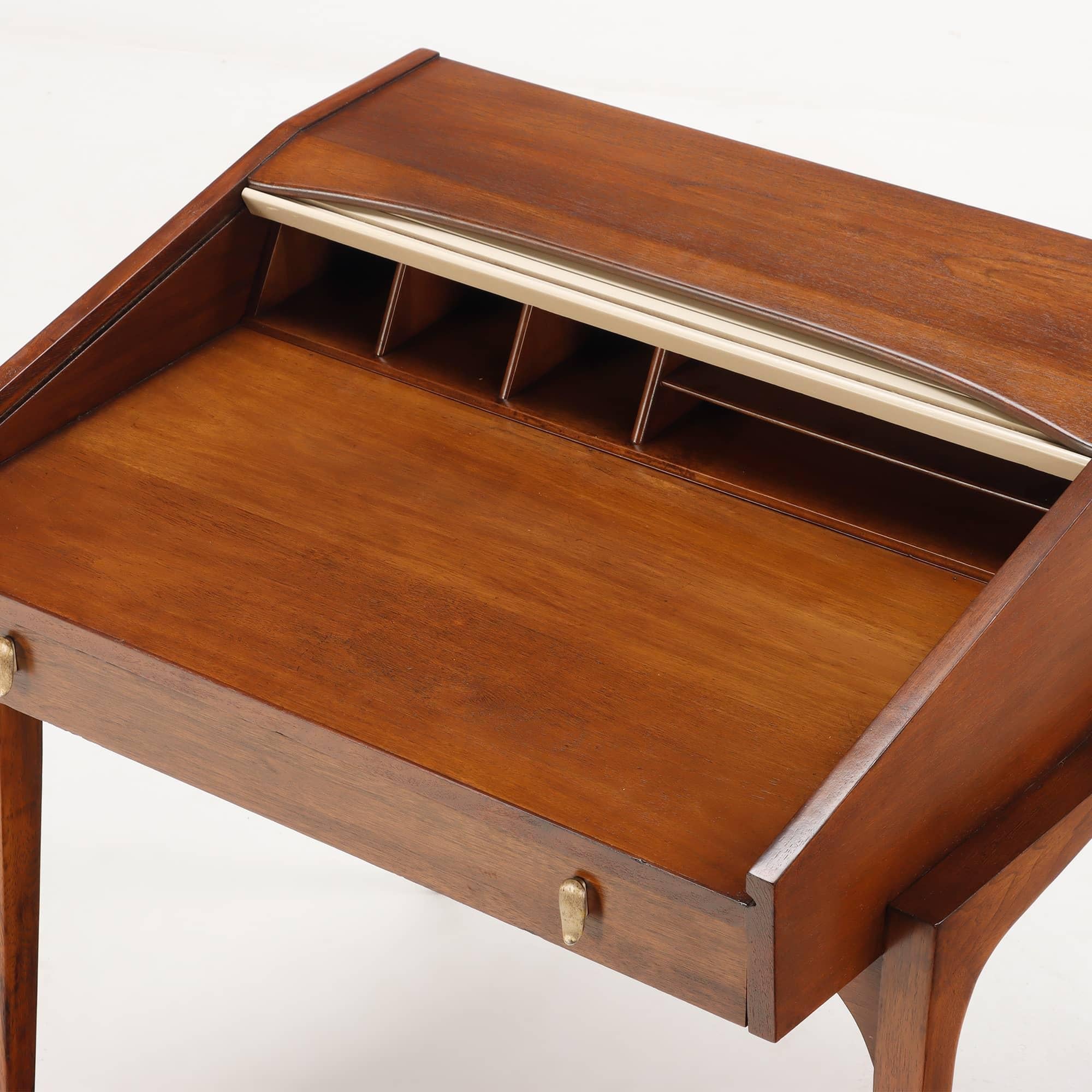 A John Von Koert for Drexel mid century modern walnut tambour Profile Desk  In Good Condition For Sale In Philadelphia, PA