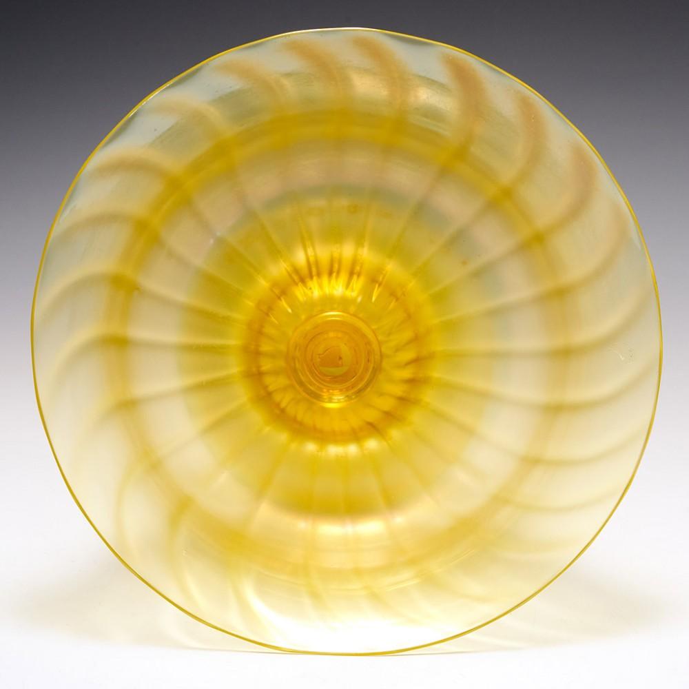 John Walsh Walsh Iridescent Ribbed Pedestal Bowl, C1935 In Good Condition In Forest Row, East Sussex