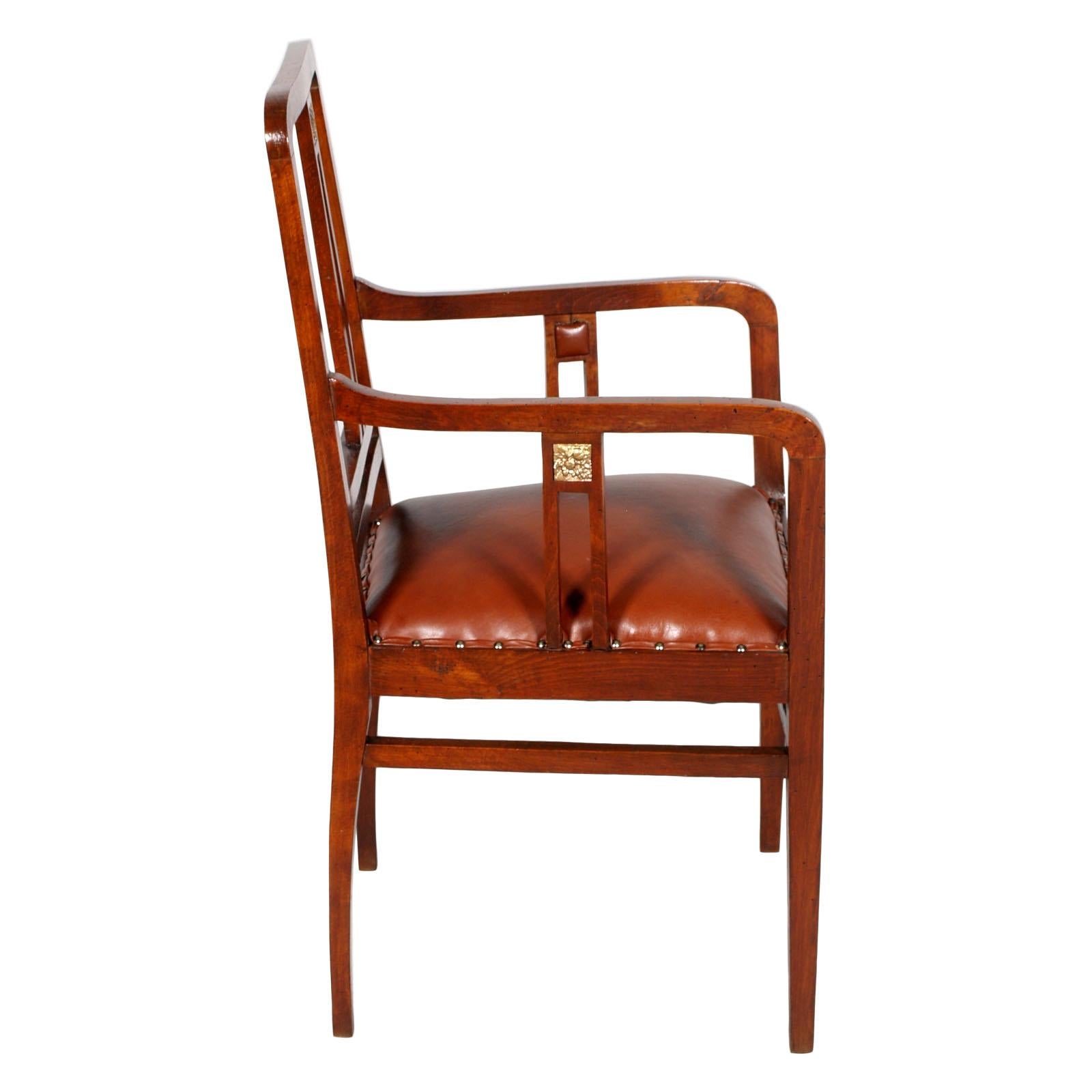 Josef Hoffmann Wiener Werksttte-Sessel aus restauriertem, neu gepolstertem Leder (Art nouveau) im Angebot