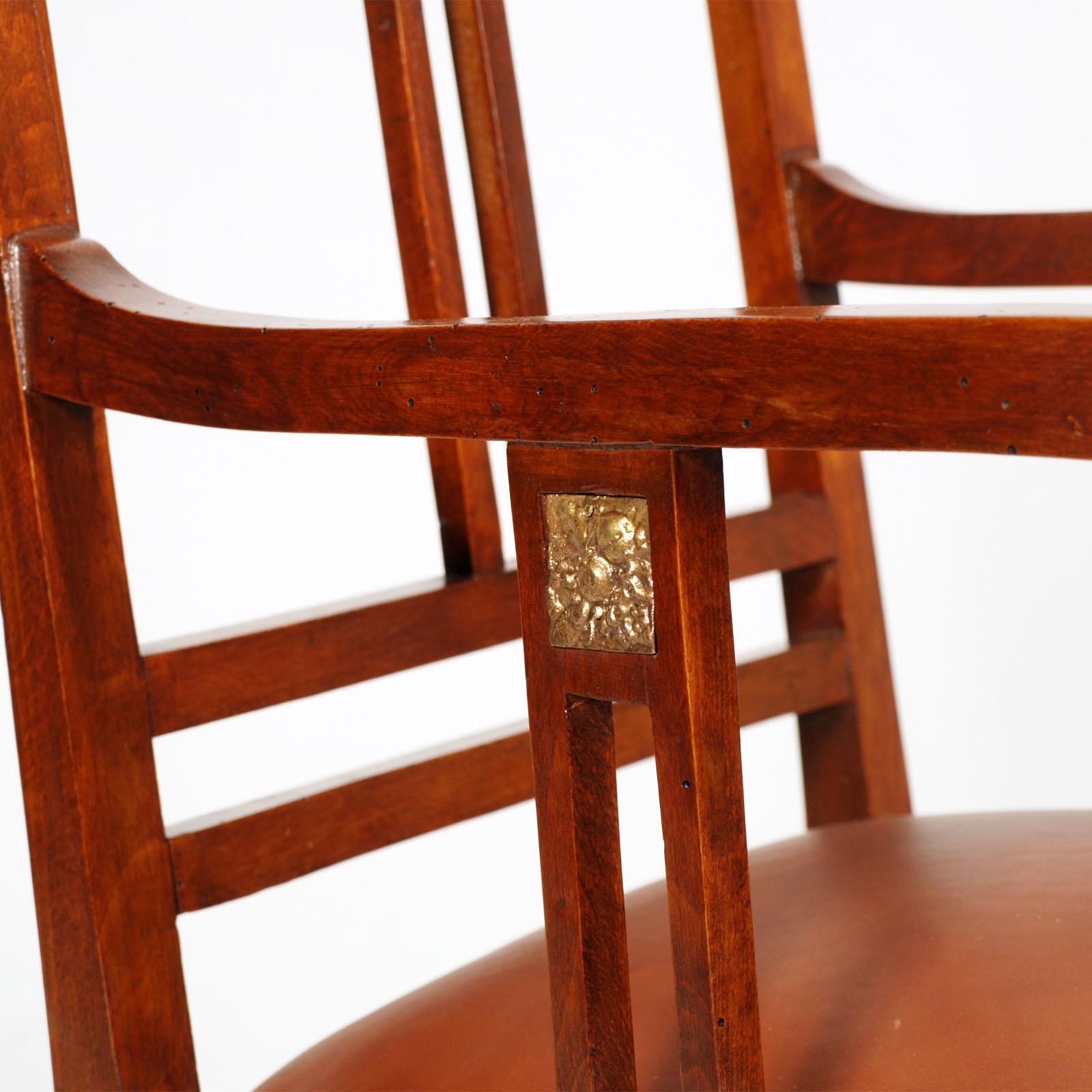 Austrian Josef Hoffmann Wiener Werkstätte Armchair Restored Re-Upholstered Leather For Sale