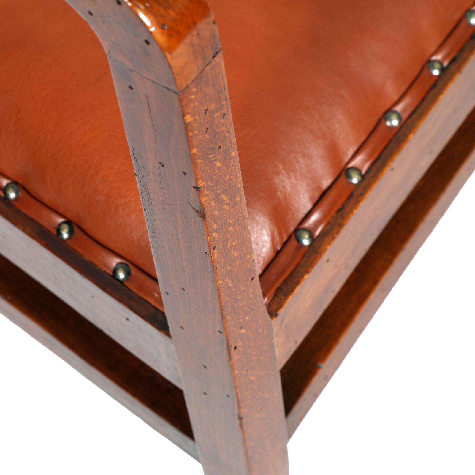 20th Century Josef Hoffmann Wiener Werkstätte Armchair Restored Re-Upholstered Leather For Sale