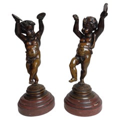 Joyful Pair of 19th Century Bronze Cherubs 'Putti' Dancing