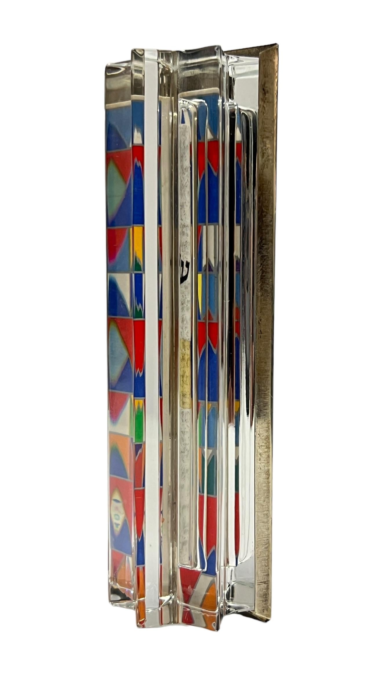 A Judaica Art Glass & Sterling Silver Mezuzah by, Yacov Agam & Daum circa 1980s' 2