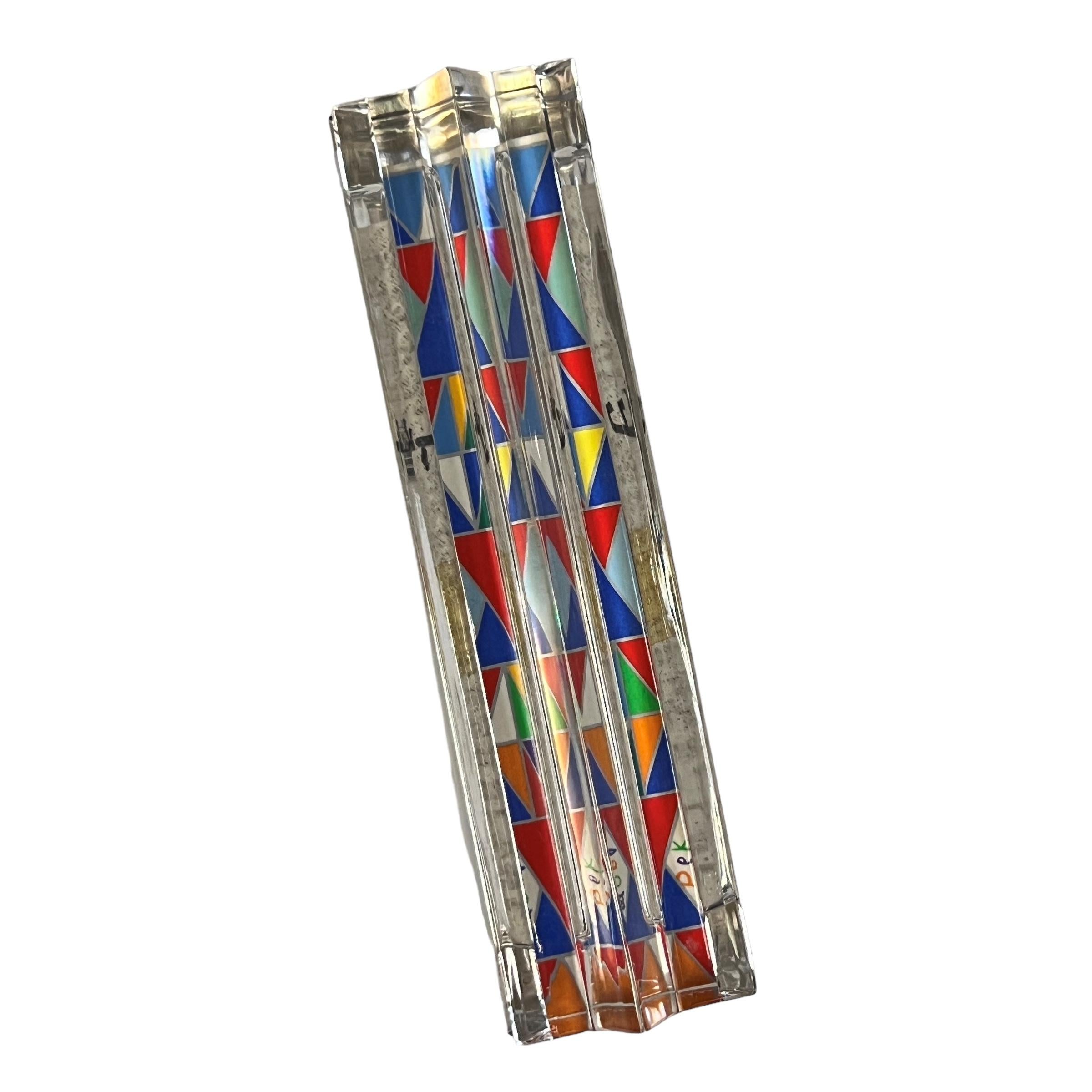 A Judaica Art Glass & Sterling Silver Mezuzah by, Yacov Agam & Daum circa 1980s' 6