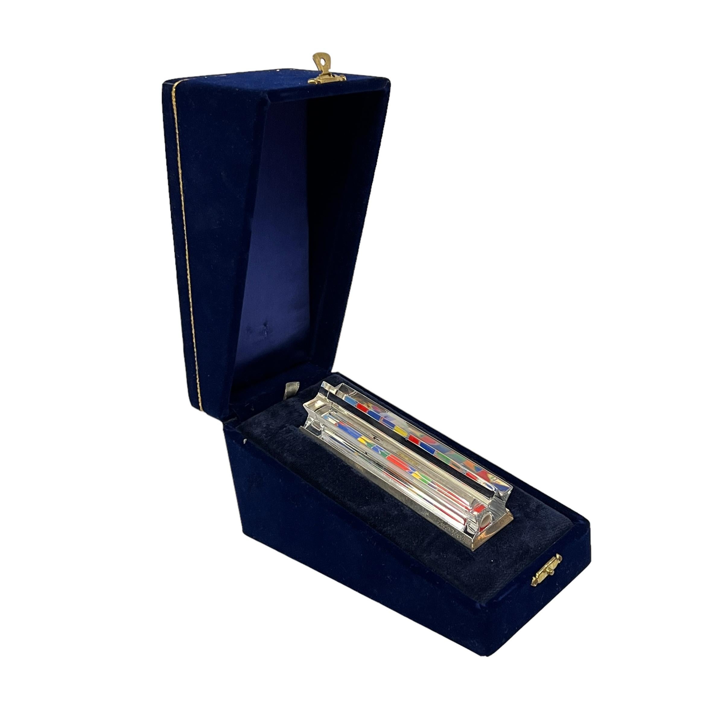 Modern A Judaica Art Glass & Sterling Silver Mezuzah by, Yacov Agam & Daum circa 1980s'