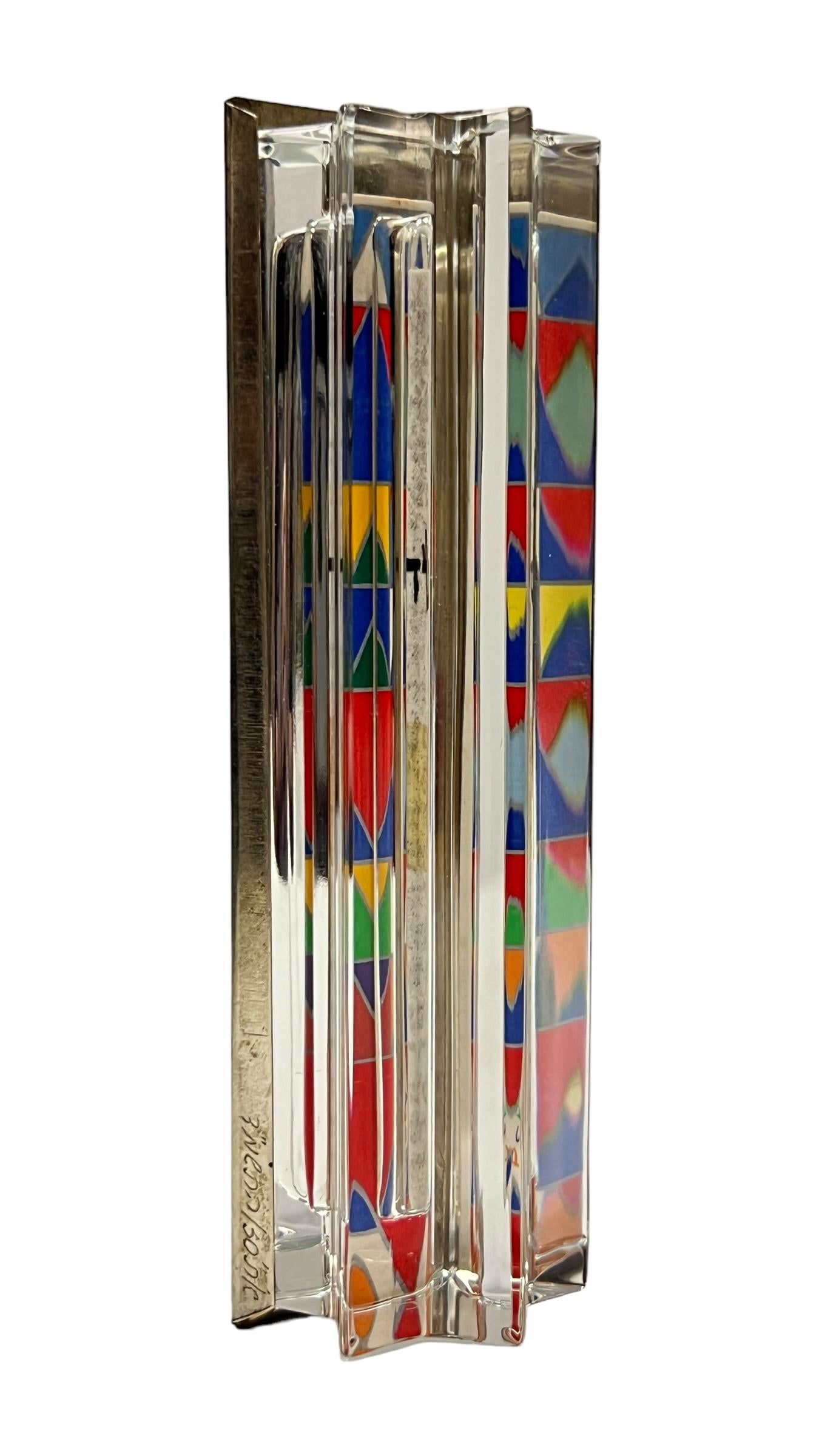 A Judaica Art Glass & Sterling Silver Mezuzah by, Yacov Agam & Daum circa 1980s' 1