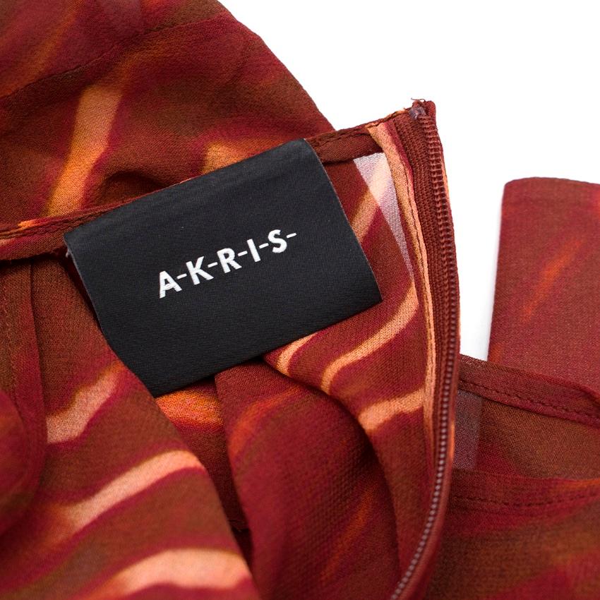 Orange A-K-R-I-S Zebra Print Masai Collar Mangosteen Silk Dress - Size S For Sale