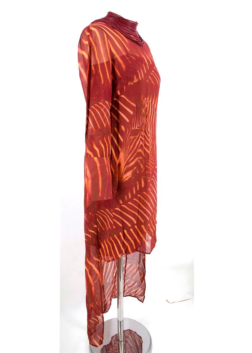 A-K-R-I-S Zebra Print Masai Collar Mangosteen Silk Dress - Size S For Sale 1