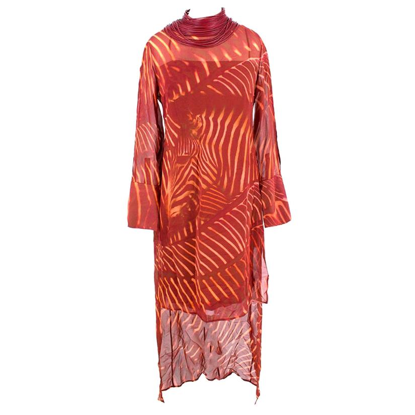 A-K-R-I-S Zebra Print Masai Collar Mangosteen Silk Dress - Size S For Sale