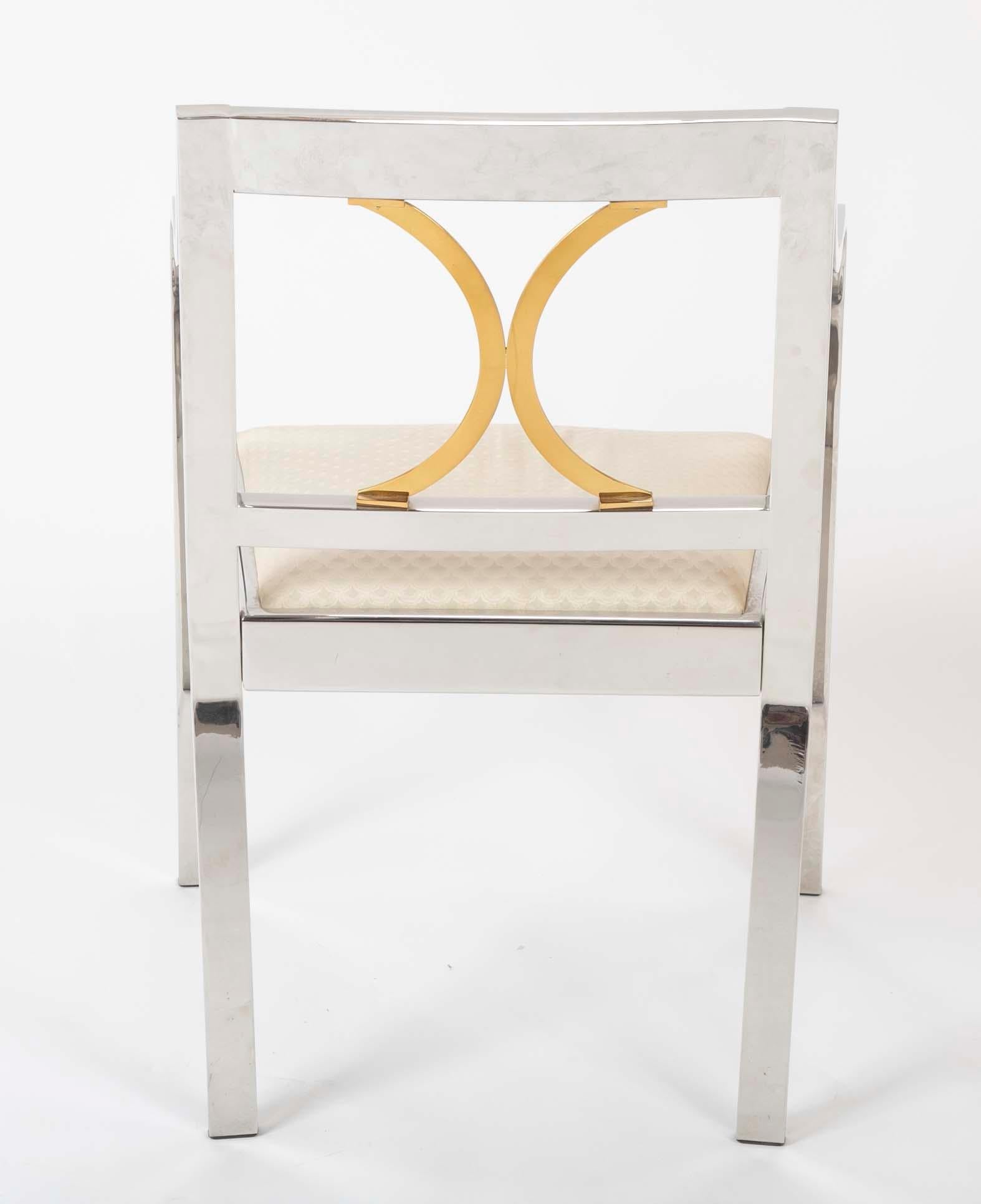 American Karl Springer Ltd. Polished Steel and Brass Open Armchair