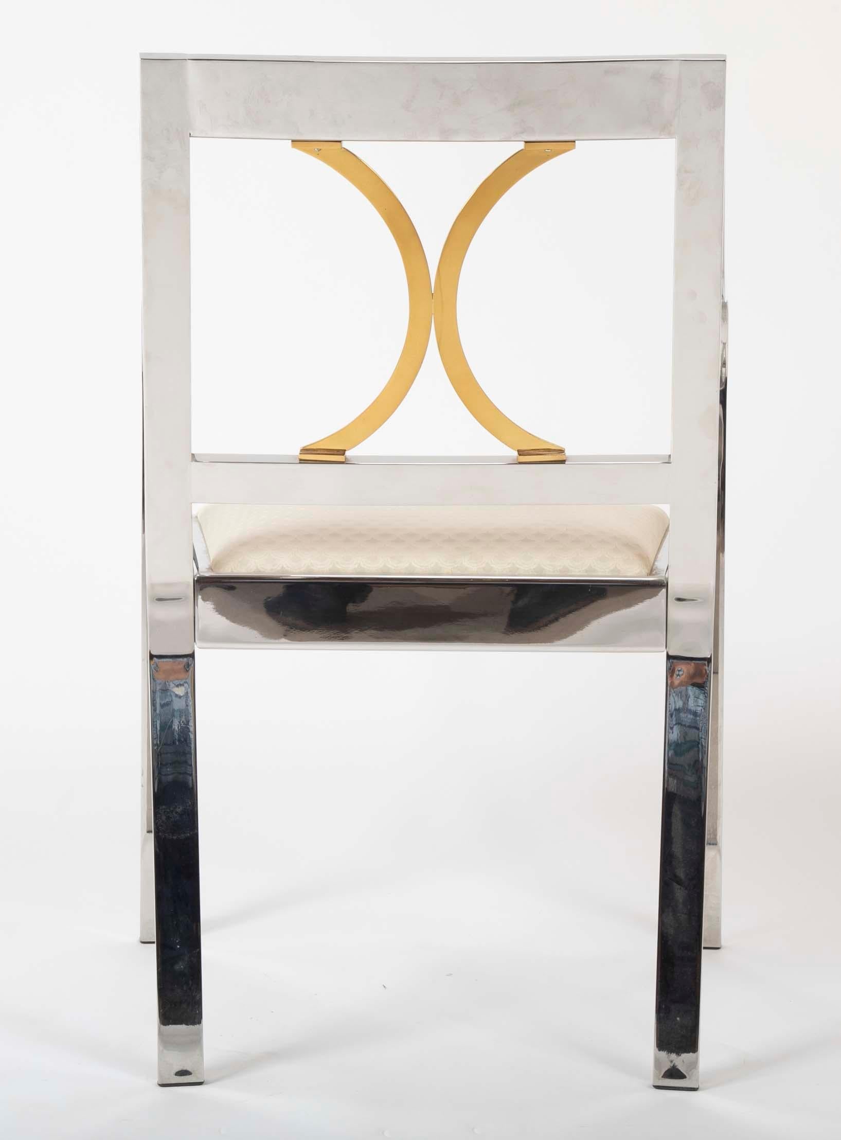 Late 20th Century Karl Springer Ltd. Polished Steel and Brass Open Armchair