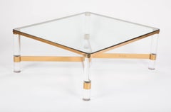 Karl Springer Lucite, Brass, and Glass Coffee Table