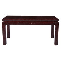 A Karl Springer Style Red Raffia Lacquered Coffee Table