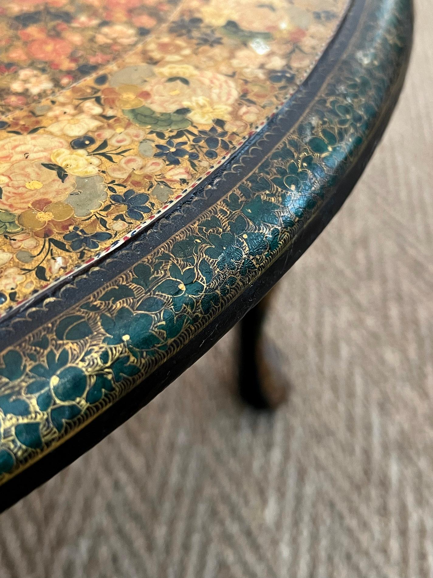 Early 20th Century A Kashmir Lacquered Wood Circular Low/Coffee Table For Sale