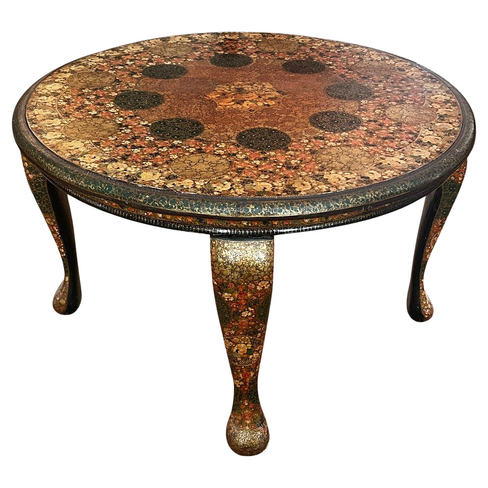 A Kashmir Lacquered Wood Circular Low/Coffee Table For Sale