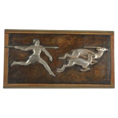 A. Kelety. Rare "The hunt" art deco bronze sculpture bas relief plate