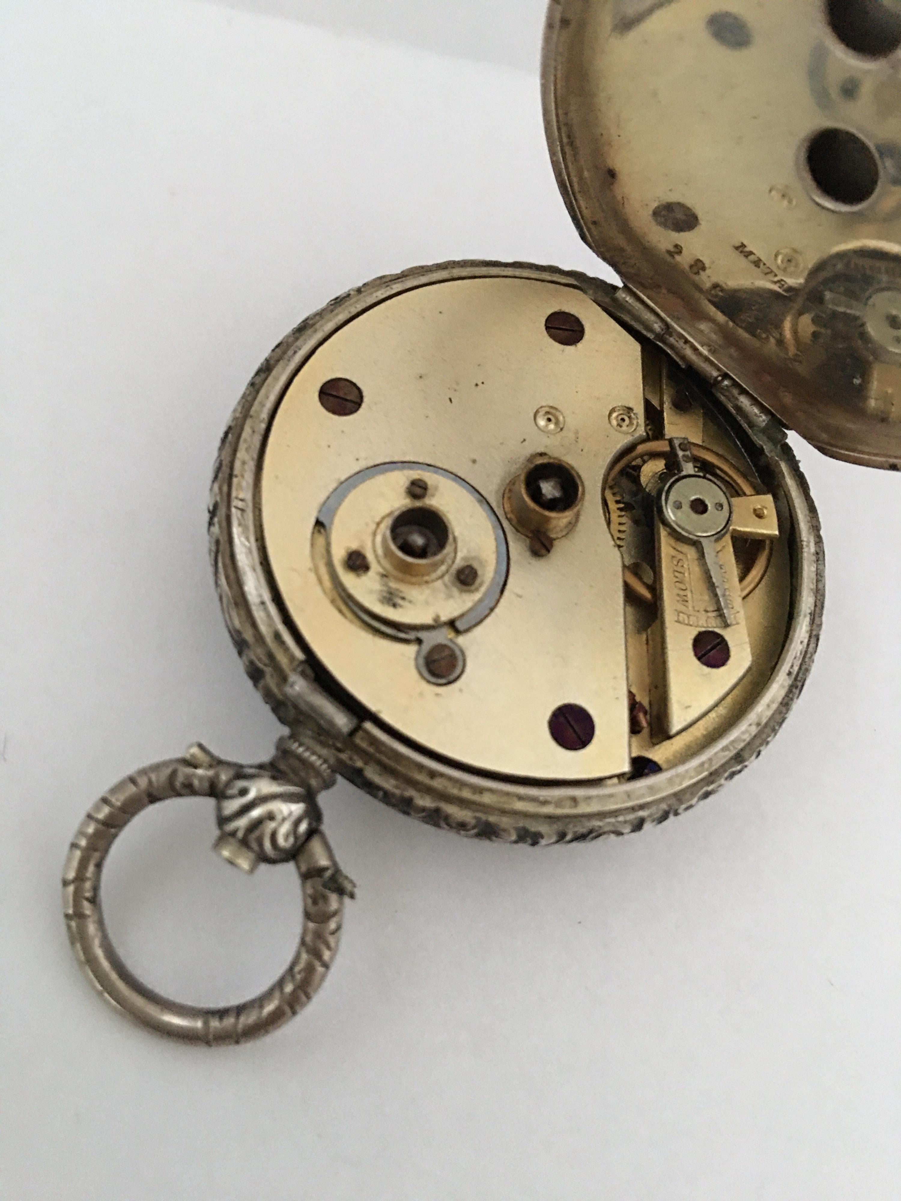 Key-Wind Victorian Period Silver Pocket Watch with Mint Green Enamel Dial For Sale 3
